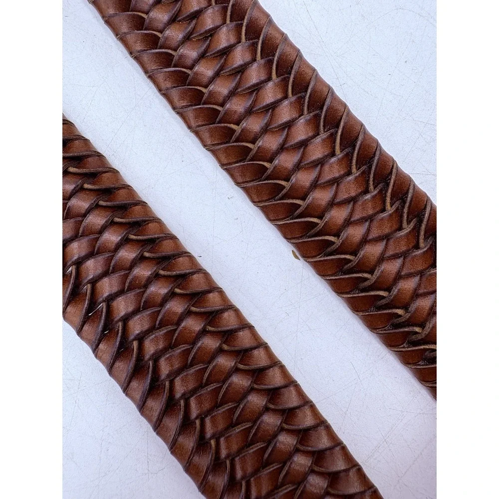 Johnston & Murphy Mens 38 Brown Woven Leather Belt Braided Dress Casual